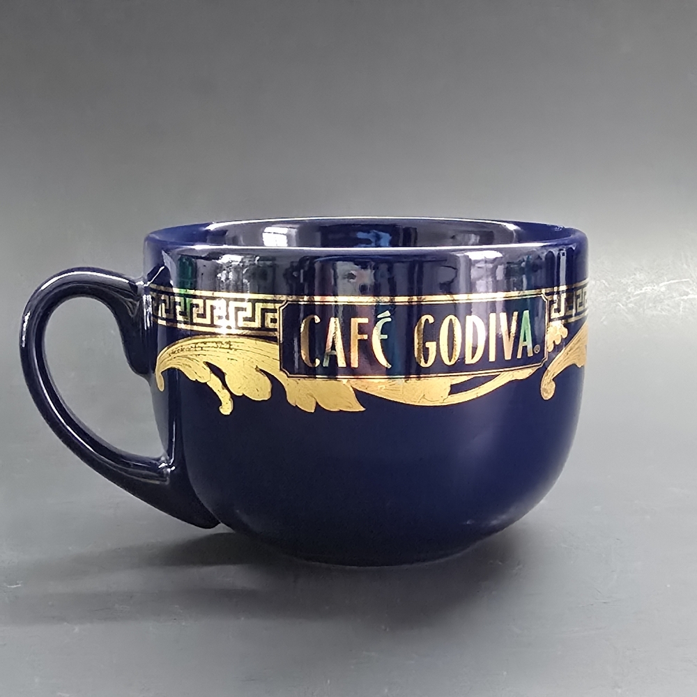 Vintage Cafe Godiva Classic Ceramic Cup Mug California Pantry 2005 Cobalt/Gold